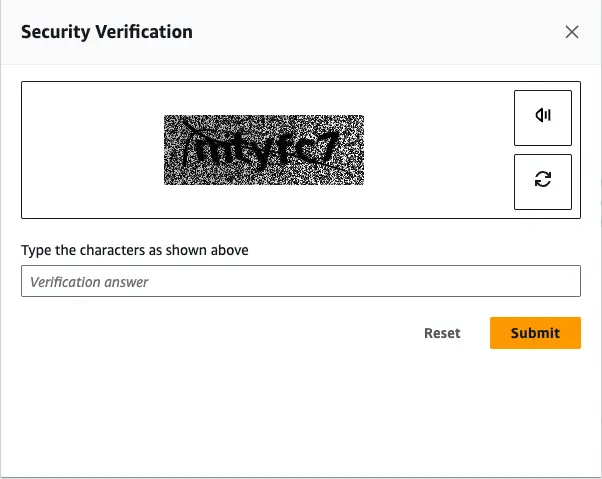 AWS 安全驗證：CAPTCHA 輸入