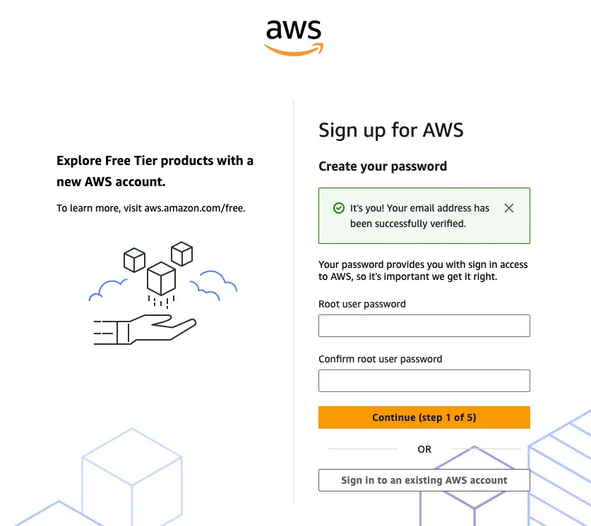 AWS 註冊：建立密碼頁面