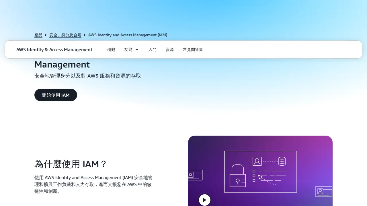中文版:AWS IAM 服務產品頁示意