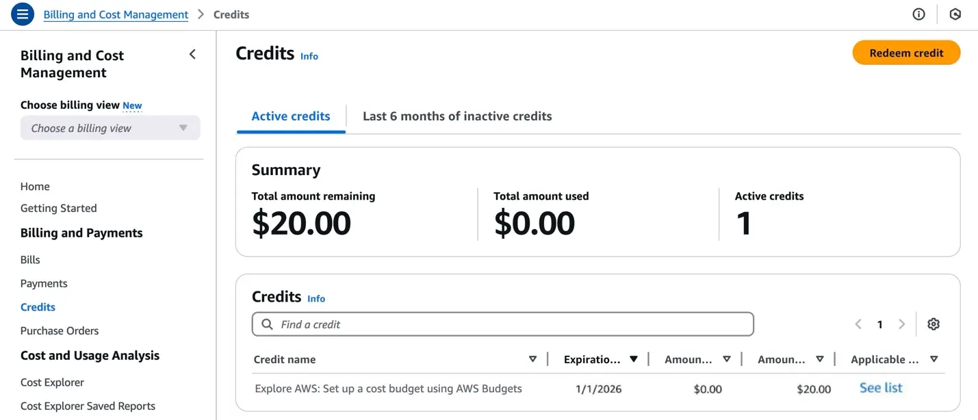 帳單主控台左側導覽列,其中可見 Cost Explorer 連結位於「Cost and Usage Analysis」分區