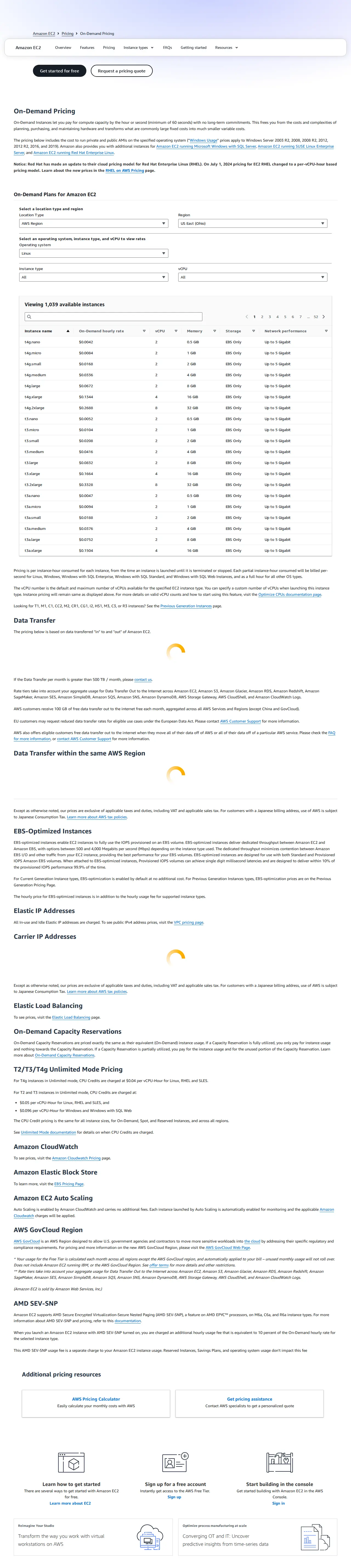 EC2 On-Demand Pricing Page (English)